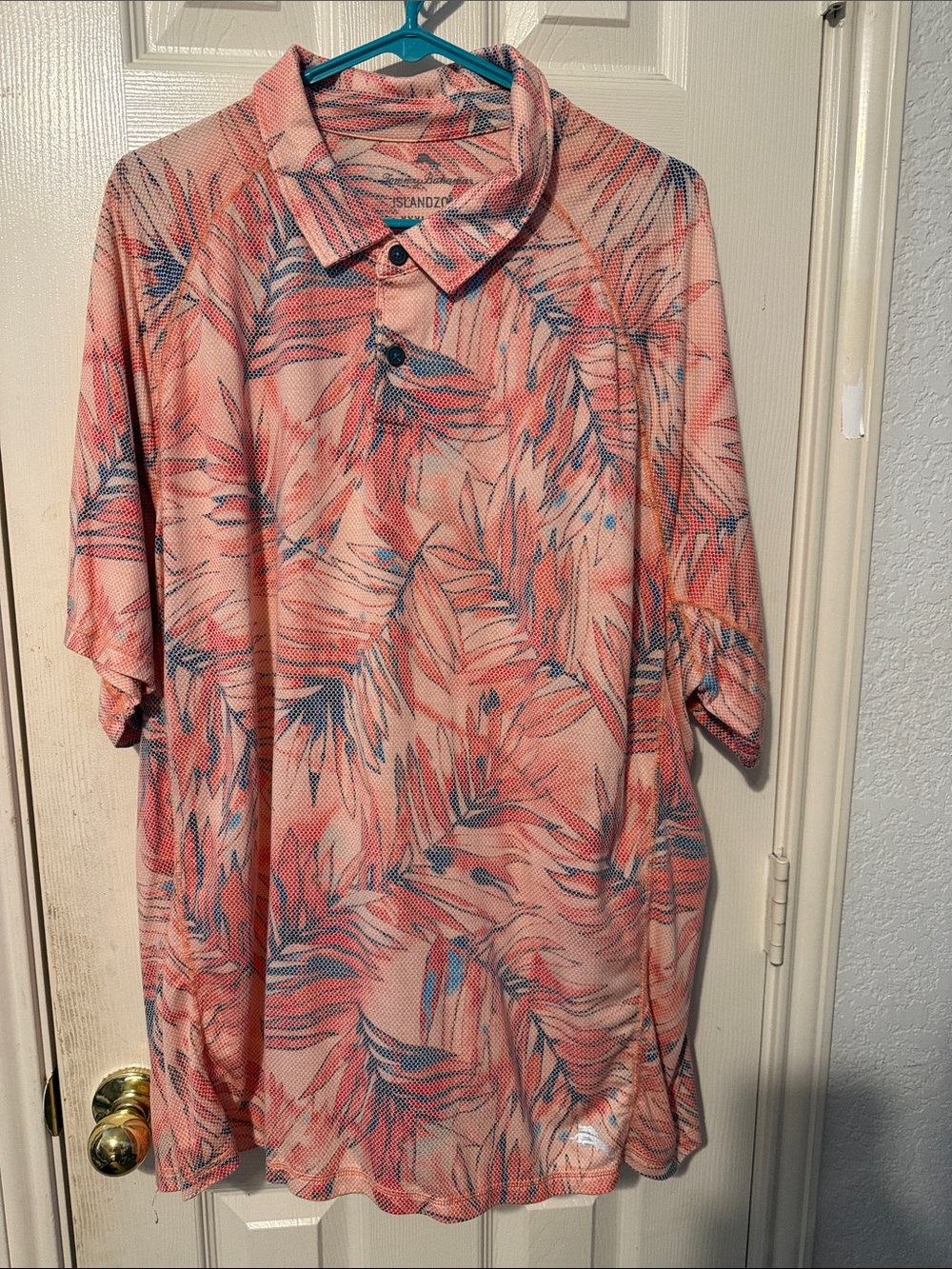 Tommy Bahama Coral and Blue Leaf-Print Polo